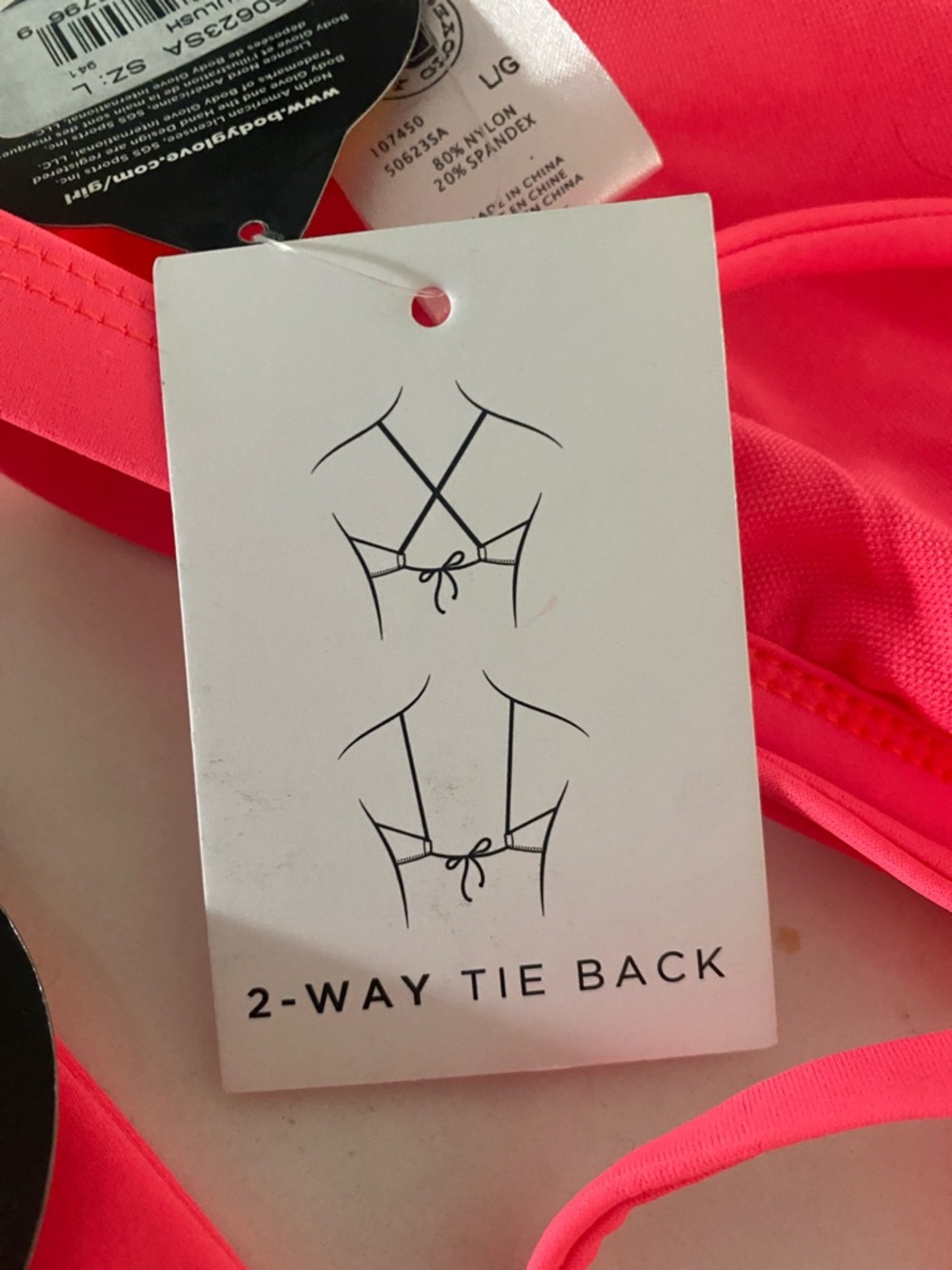 New Body Glove Neon Pink Triangle Bikini Top with Swim Shorts - Picture 4 of 5